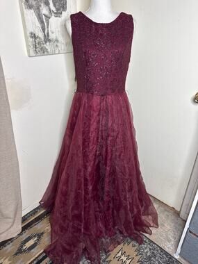Vintage 90s Aspeed Speed Fashion Burgundy Glitter Evening Gown Dress XL USA Made